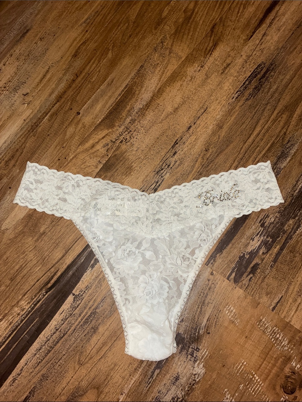 NWT Hanky Panky original rise lace thong panties. White. Bridal- “Bride”